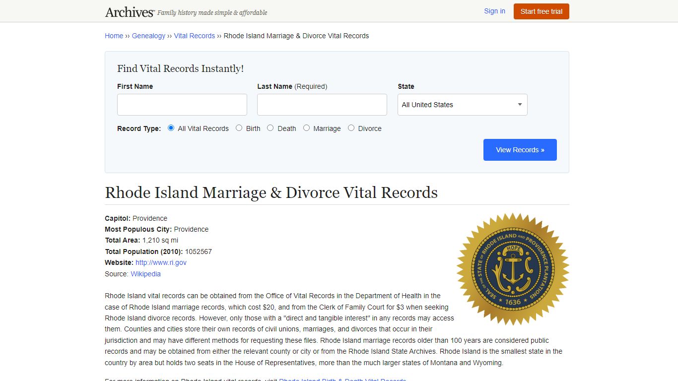 Rhode Island Marriage & Divorce Records | Vital Records - Archives.com